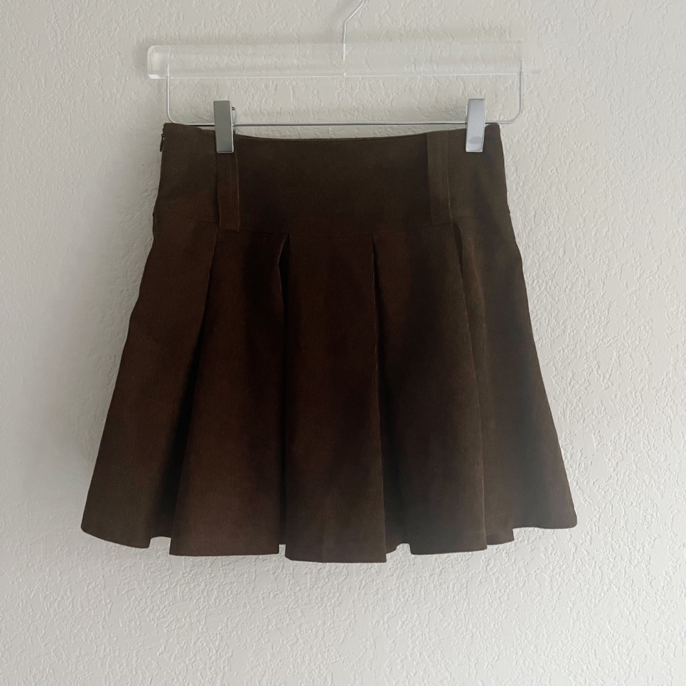 SHEIN Brown Cord Pleated Mini Skirt Extra Small / 2 - Picture 3 of 11